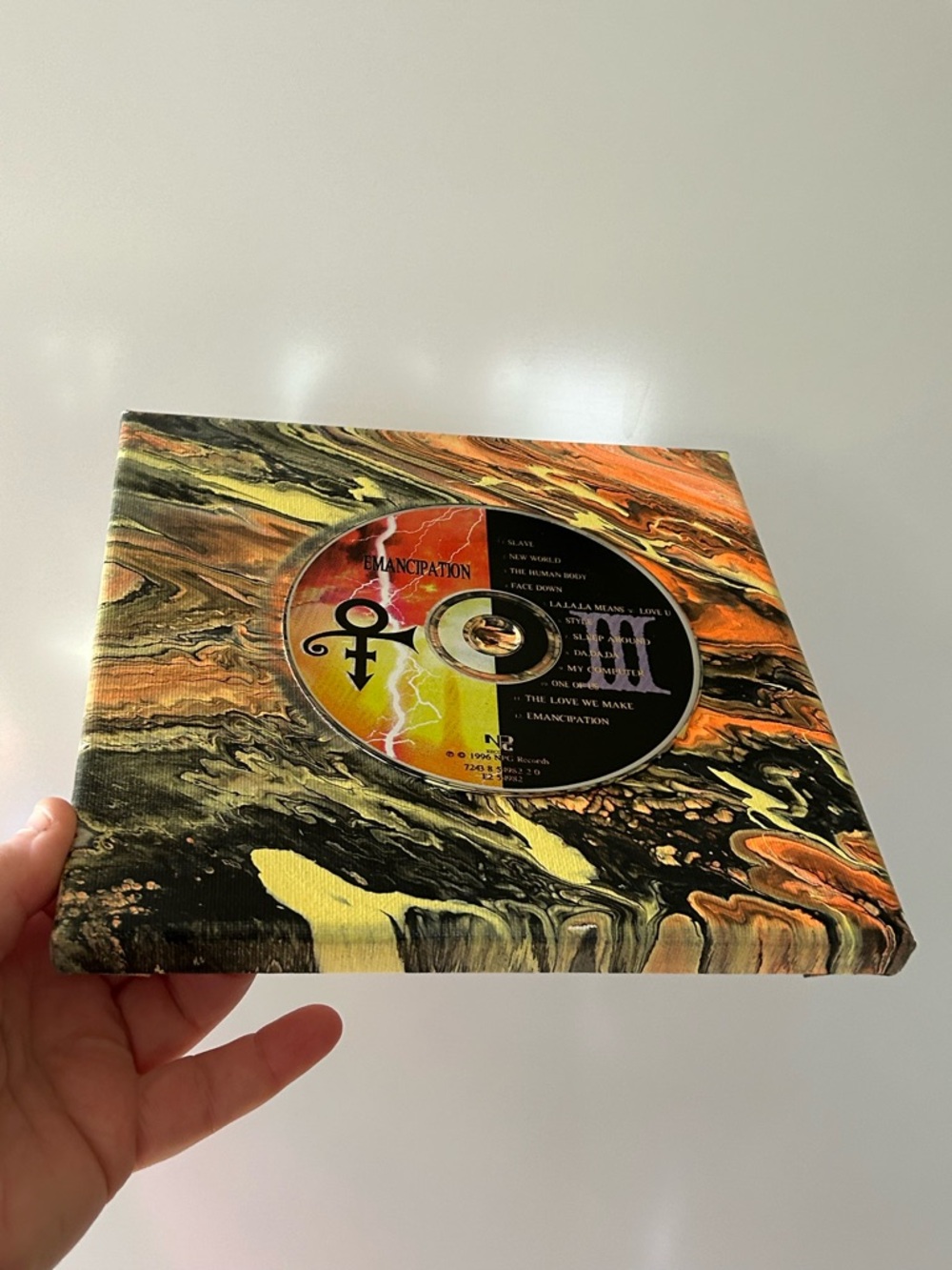 Original OOAK  Prince Emancipation CD Yellow,Orange Black Marble Painting